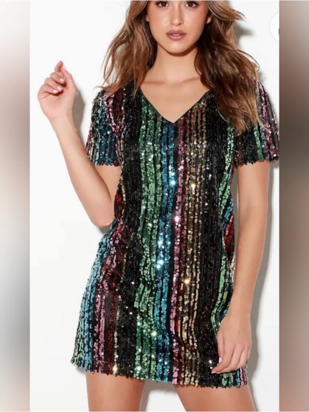 Lulus Multicolor Sequin Stripe Mini Dress - Small